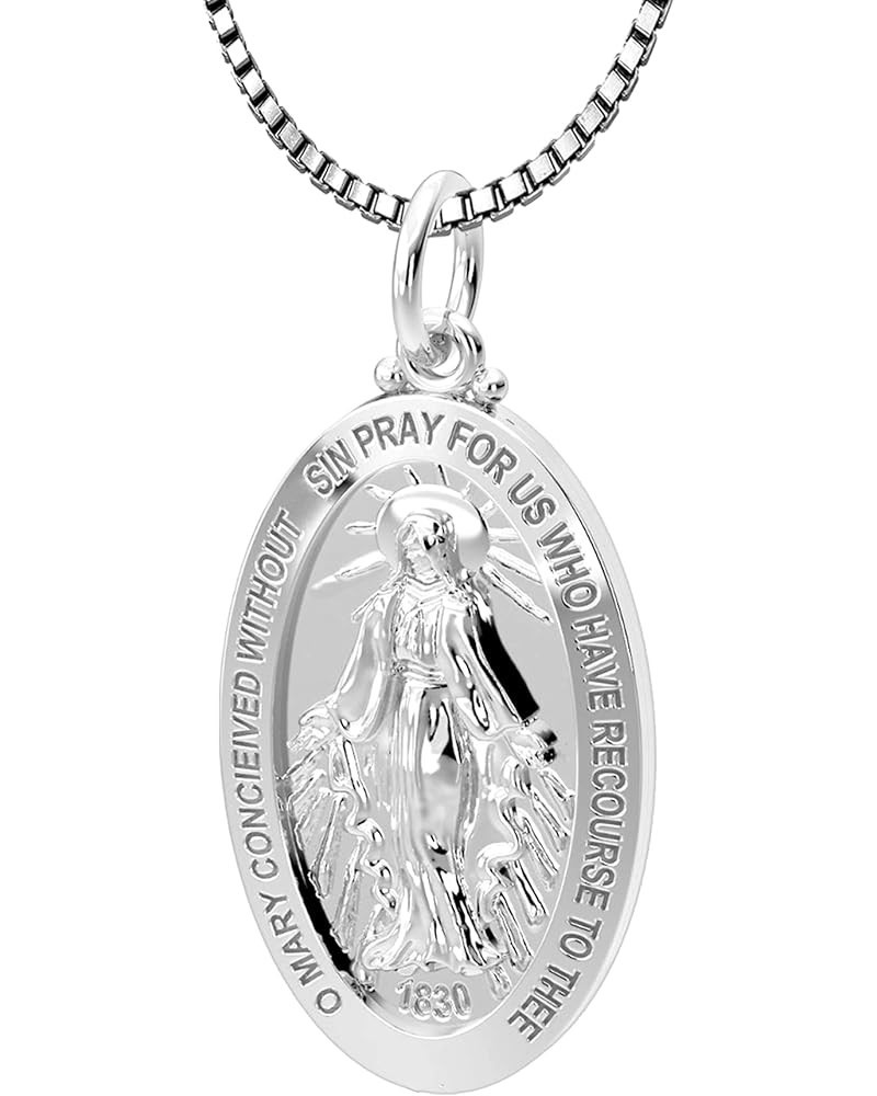 Ladies 26mm Polished 925 Sterling Silver Large Virgin Mary Pendant Necklace, 18in to 24in 24in 1.5mm Box Chain $31.04 Necklaces