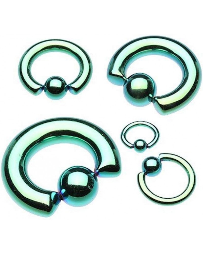 Colorline PVD Steel Captive Bead Ring Size: 0GA, Length: 14mm, Ball: 10mm, Green $9.85 Body Jewelry