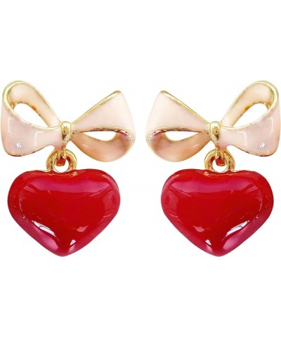 18k Gold Plated Bow Heart Colorful Candy Enamel Womens Fashion Elegant Stud Earrings Pink+Red $8.50 Earrings