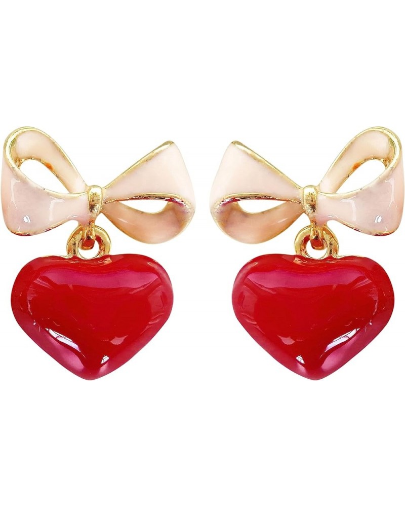 18k Gold Plated Bow Heart Colorful Candy Enamel Womens Fashion Elegant Stud Earrings Pink+Red $8.50 Earrings