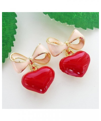 18k Gold Plated Bow Heart Colorful Candy Enamel Womens Fashion Elegant Stud Earrings Pink+Red $8.50 Earrings