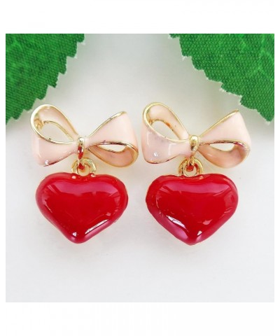 18k Gold Plated Bow Heart Colorful Candy Enamel Womens Fashion Elegant Stud Earrings Pink+Red $8.50 Earrings