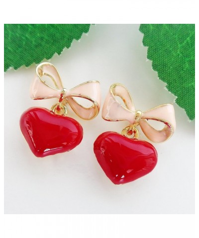 18k Gold Plated Bow Heart Colorful Candy Enamel Womens Fashion Elegant Stud Earrings Pink+Red $8.50 Earrings