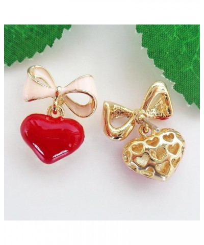 18k Gold Plated Bow Heart Colorful Candy Enamel Womens Fashion Elegant Stud Earrings Pink+Red $8.50 Earrings