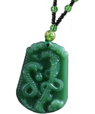 Men's Women's Green Gemstone Vintage Chinese Zodiac Signet Pendant Necklace with Chain Snake $8.00 Necklaces
