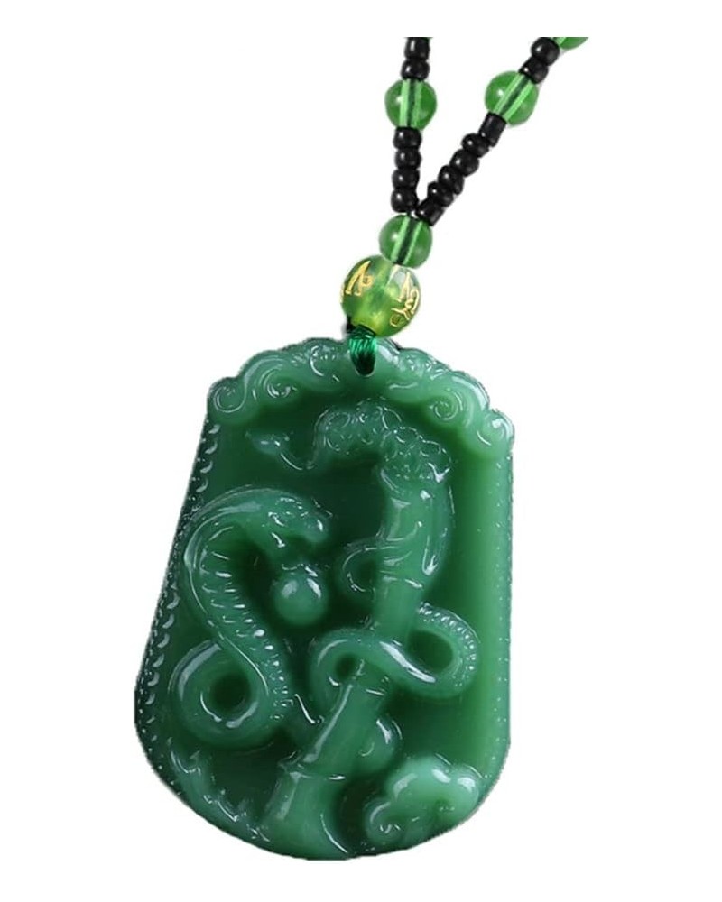 Men's Women's Green Gemstone Vintage Chinese Zodiac Signet Pendant Necklace with Chain Snake $8.00 Necklaces