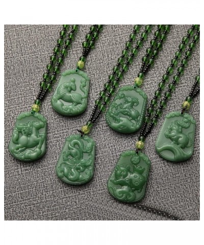 Men's Women's Green Gemstone Vintage Chinese Zodiac Signet Pendant Necklace with Chain Snake $8.00 Necklaces