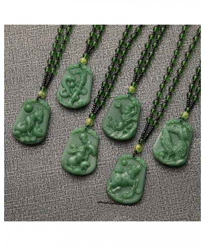 Men's Women's Green Gemstone Vintage Chinese Zodiac Signet Pendant Necklace with Chain Snake $8.00 Necklaces