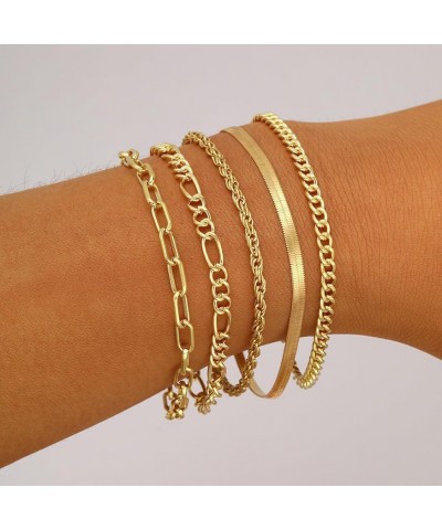 Gold Bracelets Set for Women, 14K Gold Stackable Pearl Crystal Bracelet Adjustable Layered Link Paperclip Chain Bracelet Pack...