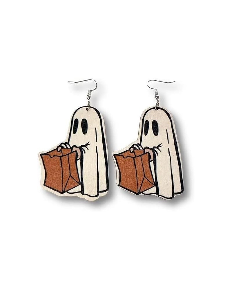 Wooden Halloween Earring Funny Cartoon Ghost Creative Freak Show Ghost Earrings Girls Cosplay Party Halloween Gifts For Women...