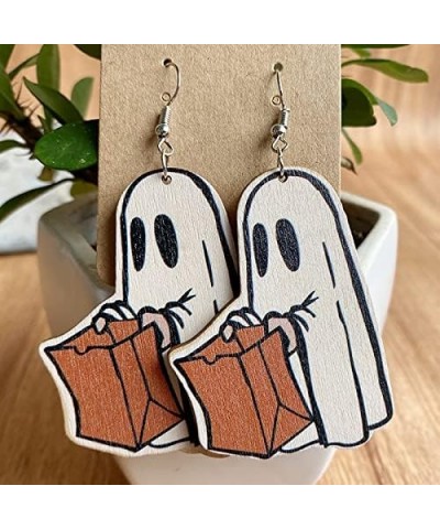 Wooden Halloween Earring Funny Cartoon Ghost Creative Freak Show Ghost Earrings Girls Cosplay Party Halloween Gifts For Women...