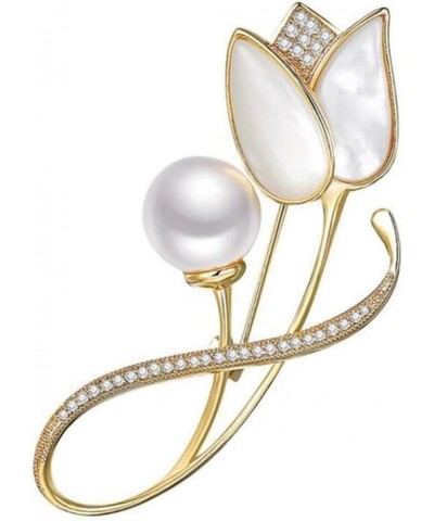 Tulip Brooch for Women Pearl Tulip Brooch Pins Tulip Rhinestone Brooch Gold-plated Tulip Lapel Pin Jewelry Valentine's Day Gi...