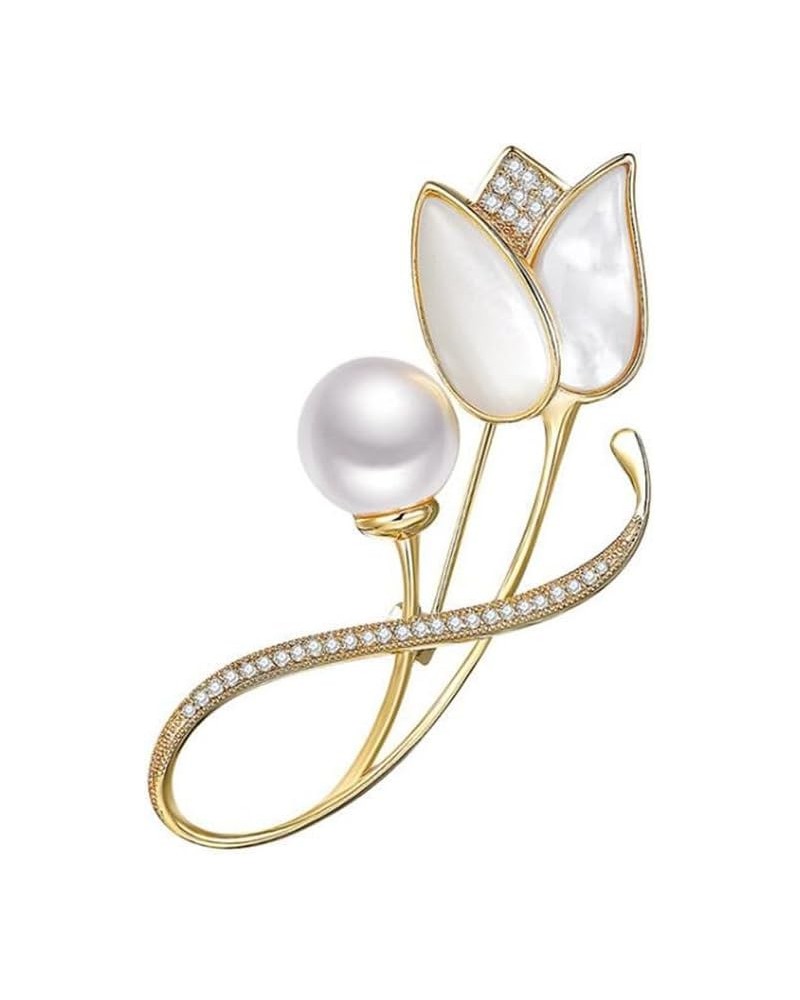 Tulip Brooch for Women Pearl Tulip Brooch Pins Tulip Rhinestone Brooch Gold-plated Tulip Lapel Pin Jewelry Valentine's Day Gi...