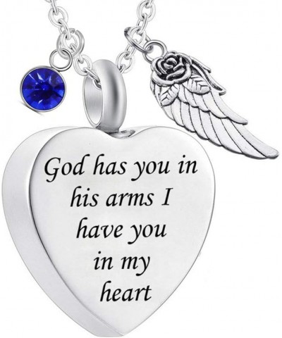 God has You in his arms with Angel Wing Charm Cremation Ashes Jewelry Keepsake Memorial Urn Necklace with Birthstone Crystal ...