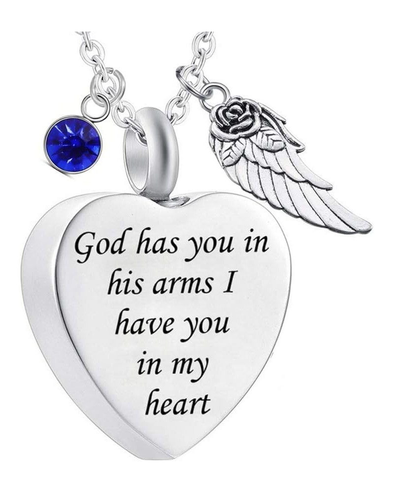 God has You in his arms with Angel Wing Charm Cremation Ashes Jewelry Keepsake Memorial Urn Necklace with Birthstone Crystal ...