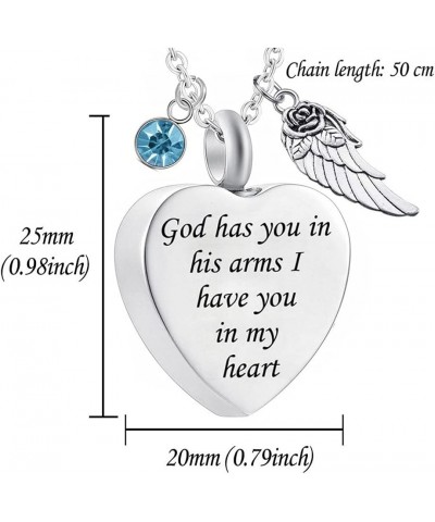 God has You in his arms with Angel Wing Charm Cremation Ashes Jewelry Keepsake Memorial Urn Necklace with Birthstone Crystal ...