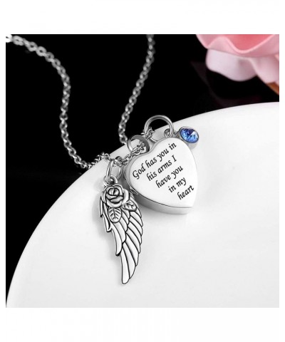 God has You in his arms with Angel Wing Charm Cremation Ashes Jewelry Keepsake Memorial Urn Necklace with Birthstone Crystal ...