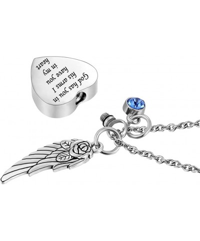 God has You in his arms with Angel Wing Charm Cremation Ashes Jewelry Keepsake Memorial Urn Necklace with Birthstone Crystal ...