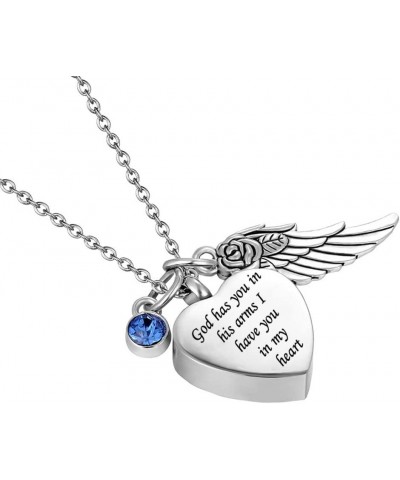 God has You in his arms with Angel Wing Charm Cremation Ashes Jewelry Keepsake Memorial Urn Necklace with Birthstone Crystal ...