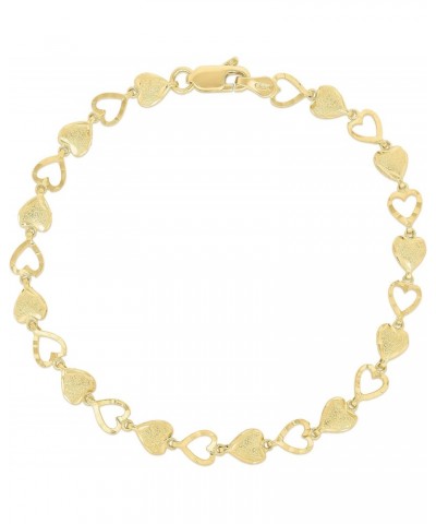 10k Yellow Gold Heart Shape with Open and Textured Finish Pattern Link Bracelet $78.14 Bracelets