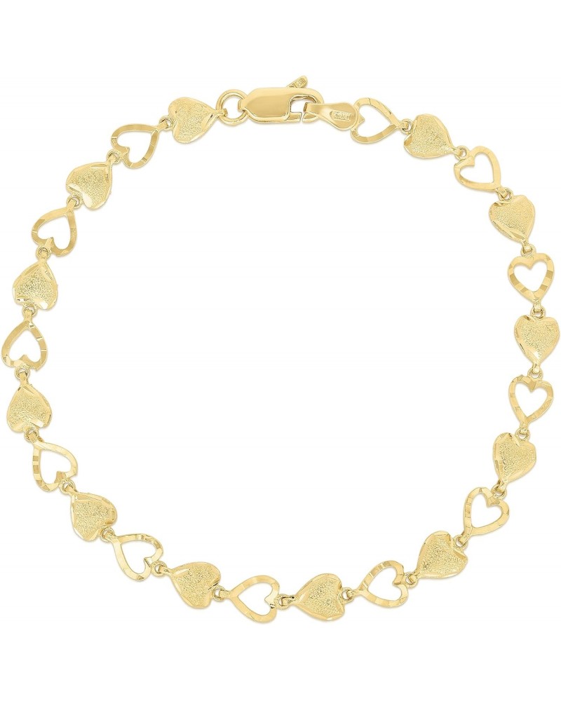 10k Yellow Gold Heart Shape with Open and Textured Finish Pattern Link Bracelet $78.14 Bracelets