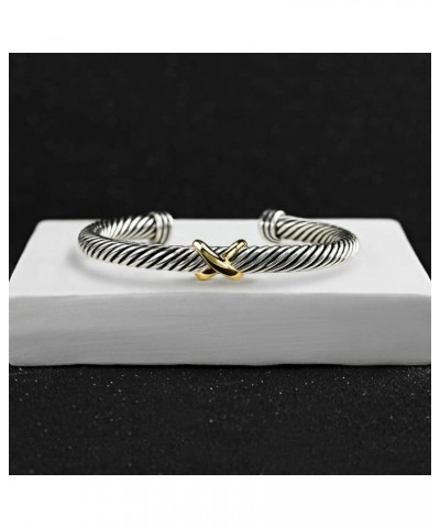 Cable Cuff Bangle for Women Twisted Bracelet, Cable Wire Bangles Bracelets Two Tone Cross Women Jewelry Gifts $13.76 Bracelets