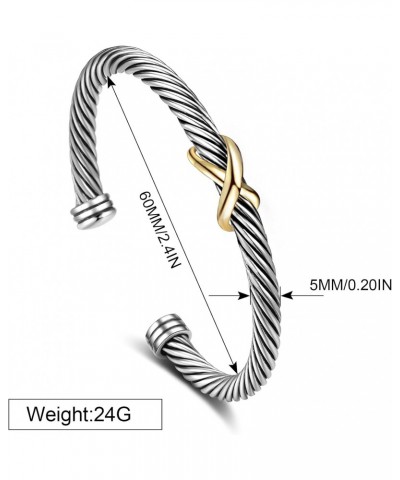 Cable Cuff Bangle for Women Twisted Bracelet, Cable Wire Bangles Bracelets Two Tone Cross Women Jewelry Gifts $13.76 Bracelets