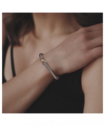 Cable Cuff Bangle for Women Twisted Bracelet, Cable Wire Bangles Bracelets Two Tone Cross Women Jewelry Gifts $13.76 Bracelets