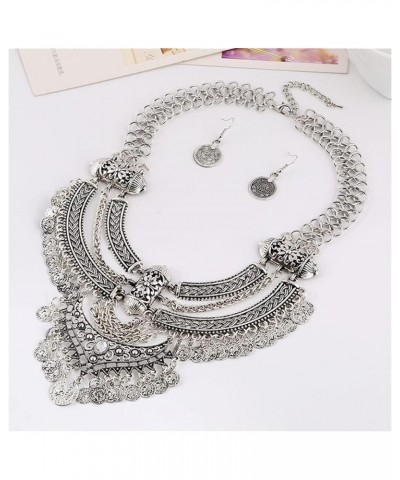 Fashion Bib Bohemian Statement Coin Necklace and Earrings Punk Ethnic Style Jewelry Set for Women Anti-silver $12.53 Jewelry ...