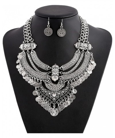 Fashion Bib Bohemian Statement Coin Necklace and Earrings Punk Ethnic Style Jewelry Set for Women Anti-silver $12.53 Jewelry ...