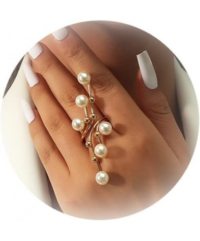 Pearl Ring Finger Rings for Women Pearls Open Geometric Ring Full Finger Ring for Women Wedding Party Jewelry Accessories Chr...