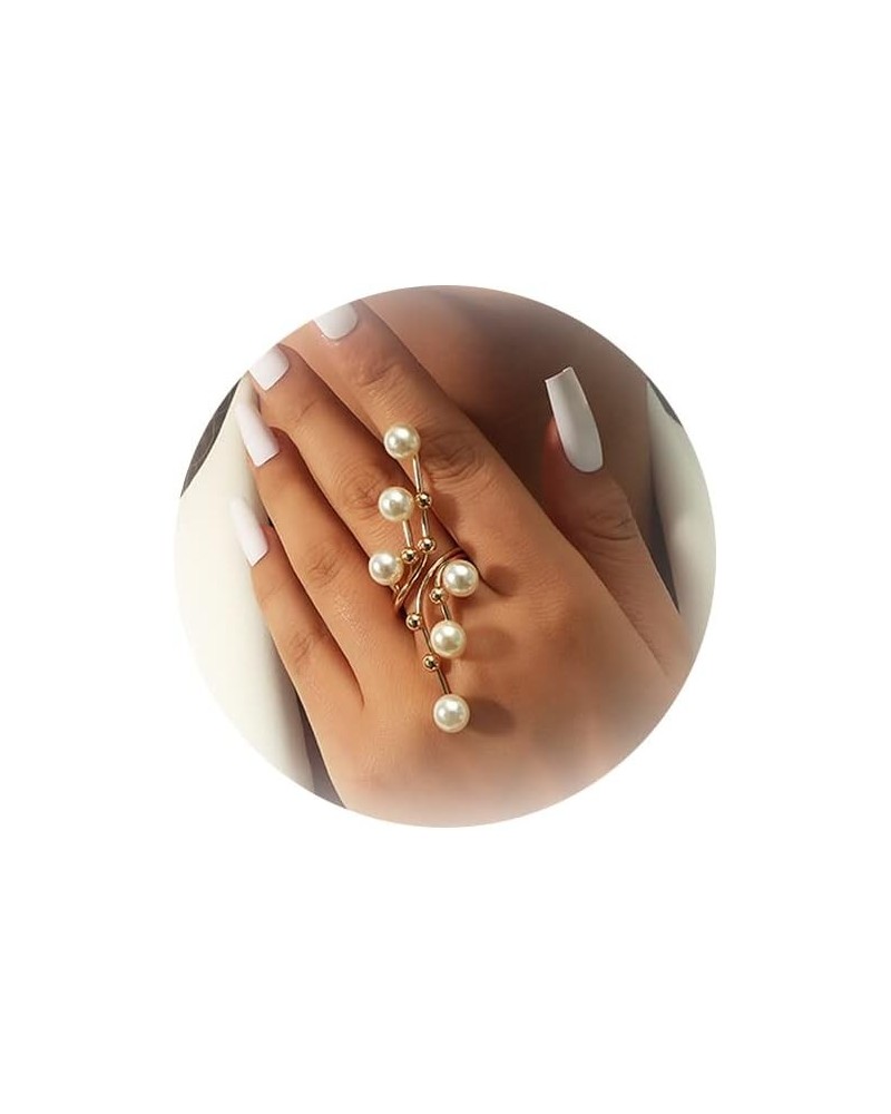 Pearl Ring Finger Rings for Women Pearls Open Geometric Ring Full Finger Ring for Women Wedding Party Jewelry Accessories Chr...