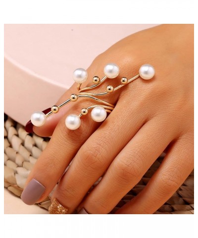 Pearl Ring Finger Rings for Women Pearls Open Geometric Ring Full Finger Ring for Women Wedding Party Jewelry Accessories Chr...