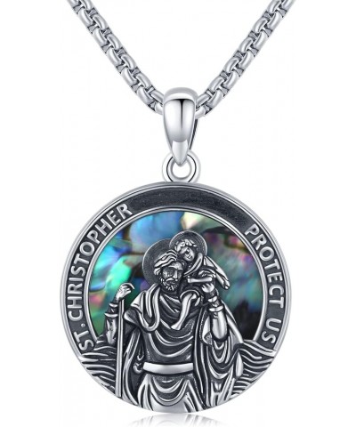 925 Sterling Silver Patron Saint Medal Necklace Protection Catholic Jewelry Gifts for Men Women A02-Saint Christopher(Abalone...