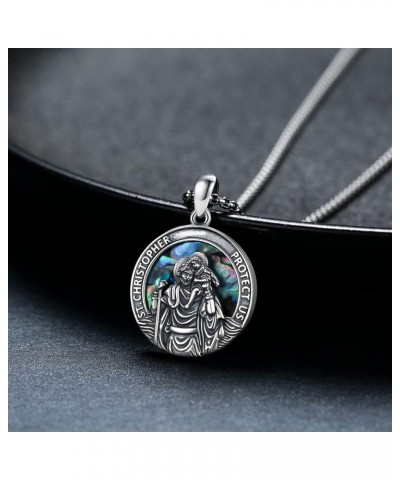 925 Sterling Silver Patron Saint Medal Necklace Protection Catholic Jewelry Gifts for Men Women A02-Saint Christopher(Abalone...