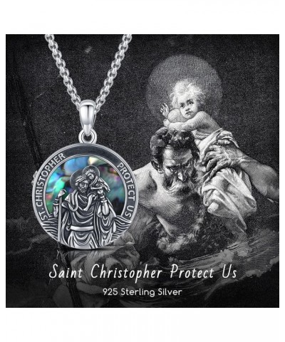 925 Sterling Silver Patron Saint Medal Necklace Protection Catholic Jewelry Gifts for Men Women A02-Saint Christopher(Abalone...