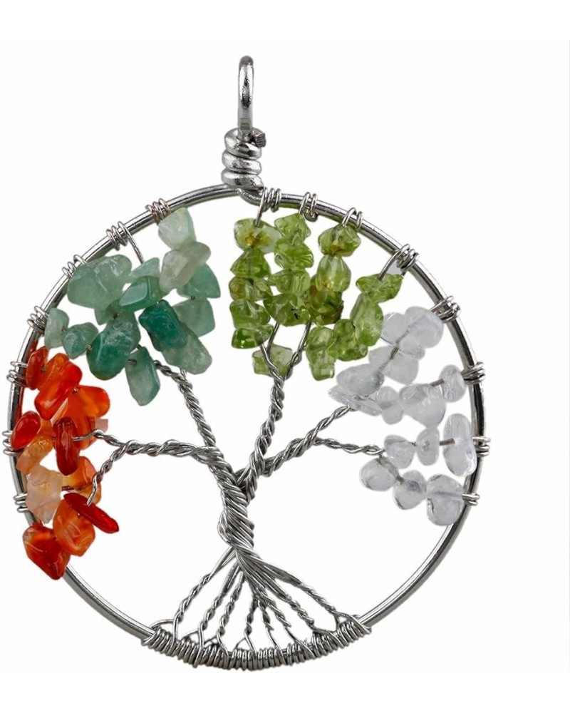 Tree of Life Pendant Necklace Handmade Gemstone Chakra Alloy Jewelry for Women mixed stone $11.09 Necklaces