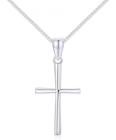 14k Gold Cross Pendant and Wheat Chain Necklace for Women, Baptism Jewelry Confirmation Gifts for Her, 16-18 inch White Gold ...