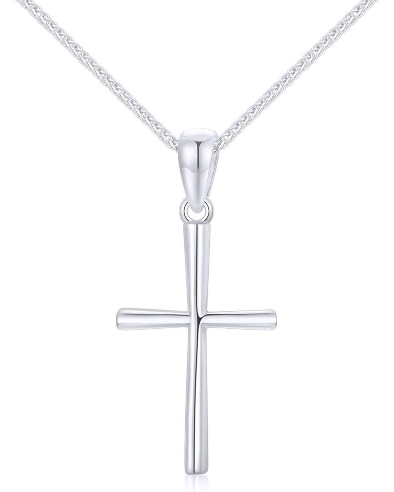 14k Gold Cross Pendant and Wheat Chain Necklace for Women, Baptism Jewelry Confirmation Gifts for Her, 16-18 inch White Gold ...