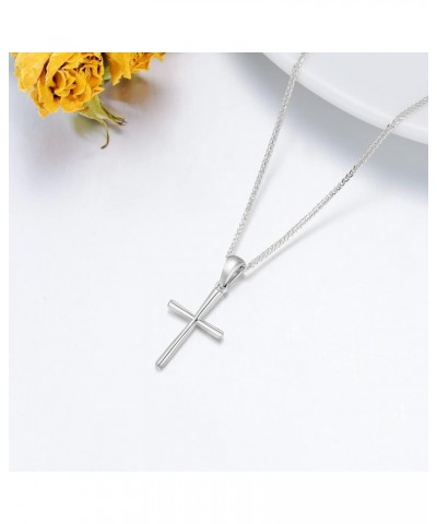 14k Gold Cross Pendant and Wheat Chain Necklace for Women, Baptism Jewelry Confirmation Gifts for Her, 16-18 inch White Gold ...