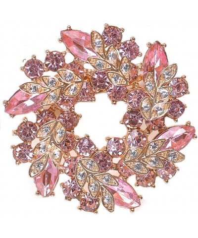 Brooch Pin Crystal Wedding Flower Wreath Brooch Pin Vintage Fancy Flower Leaf Imitation Crystal Brooches for Women Pink $9.53...