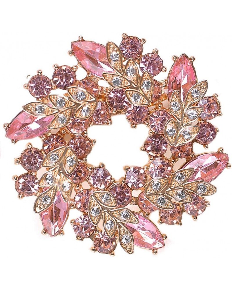 Brooch Pin Crystal Wedding Flower Wreath Brooch Pin Vintage Fancy Flower Leaf Imitation Crystal Brooches for Women Pink $9.53...