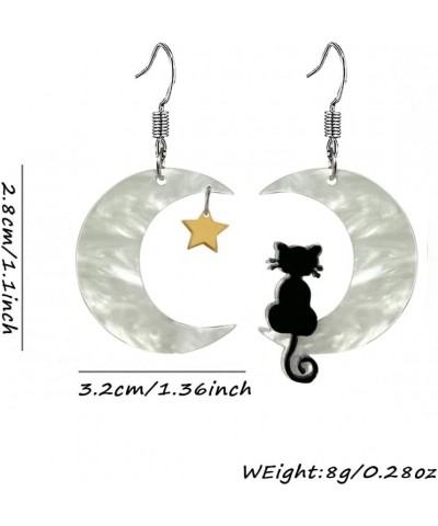 Black Cat on the Moon Earrings for Women Acrylic Moon Star Cat Dangle Earrings Funny Halloween Animal Cat Jewelry Accessories...