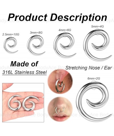 Stainless Steel Ear Weights Gauges, Spiral Earrings Expander Snail Twist Ear Plugs, Earring Stretching Tapers Ear Gauge 2/4/6...