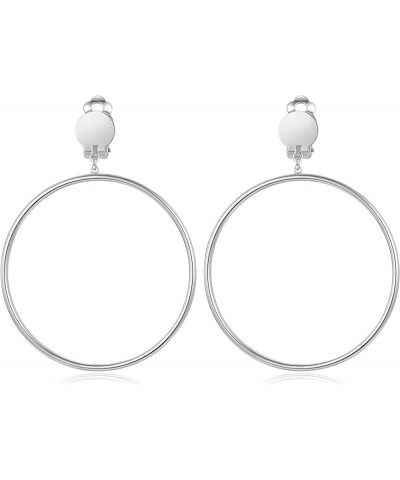 Clip on 2 Inch Large Big Hoop Minimalist Earrings silver $8.39 Earrings