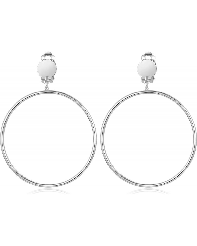 Clip on 2 Inch Large Big Hoop Minimalist Earrings silver $8.39 Earrings