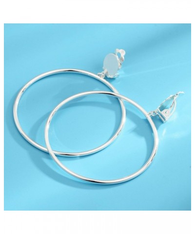 Clip on 2 Inch Large Big Hoop Minimalist Earrings silver $8.39 Earrings