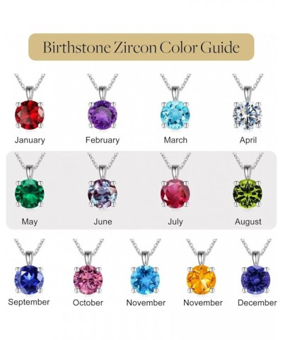 1.2 Ct Round Birthstone Necklaces for Women, 18K White Gold Plated S925 Sterling Silver Genuine or Created Gemstone Birthston...