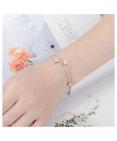 Layered Chain Heart Butterfly Bracelet for Women, Stainless Steel Adjustable Dainty Link Chain Bracelet Wristband Anklet Jewe...