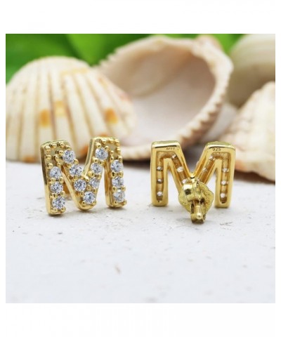 Round Cut White Cubic Zirconia Alphabet A-Z Letter Initial Stud Earrings In 14k Yellow Gold Over Sterling Silver "M" - Initia...